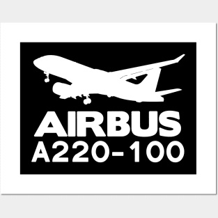 Airbus A220-100 Silhouette Print (White) Posters and Art